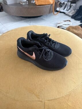 Nike Women's Black Running Sneakers with Rose Gold Swoosh